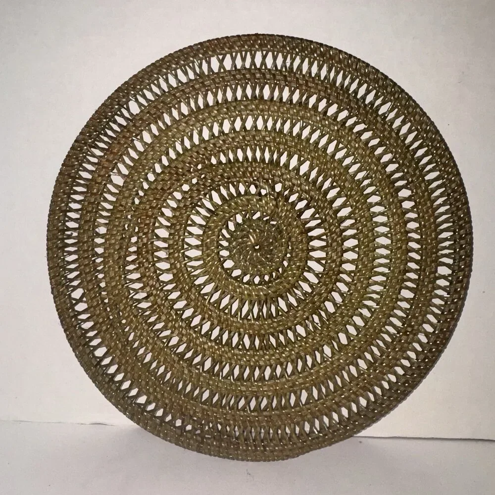 Vintage Woven Rattan Wicker Round Placemats Charger Mats Set of 2 Boho 15”